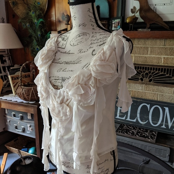 Neiman Marcus cream silk top blouse unique - Picture 3 of 9